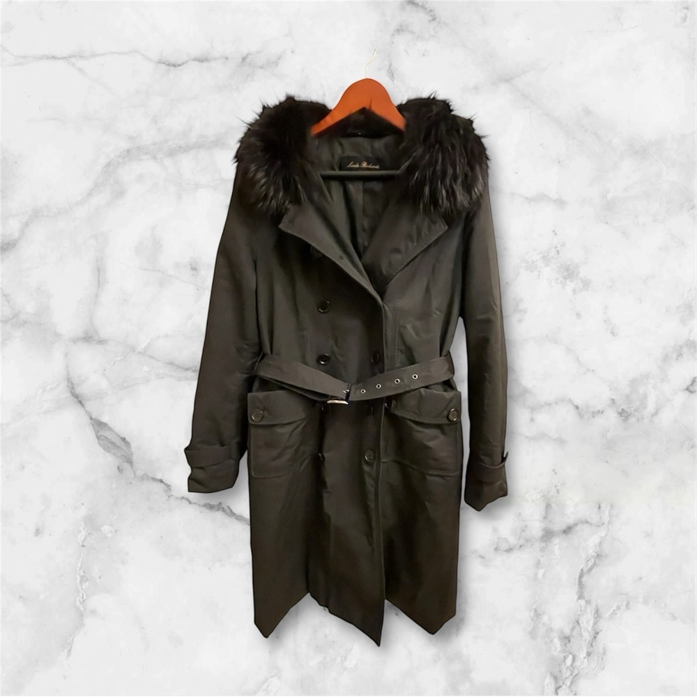 Linda Richards Luxury Black Trench Coat with Fur Trim